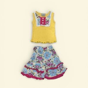 AnnLoren Boutique Girls Tank and Floral Damask Capri Set- Size 12-18 Months